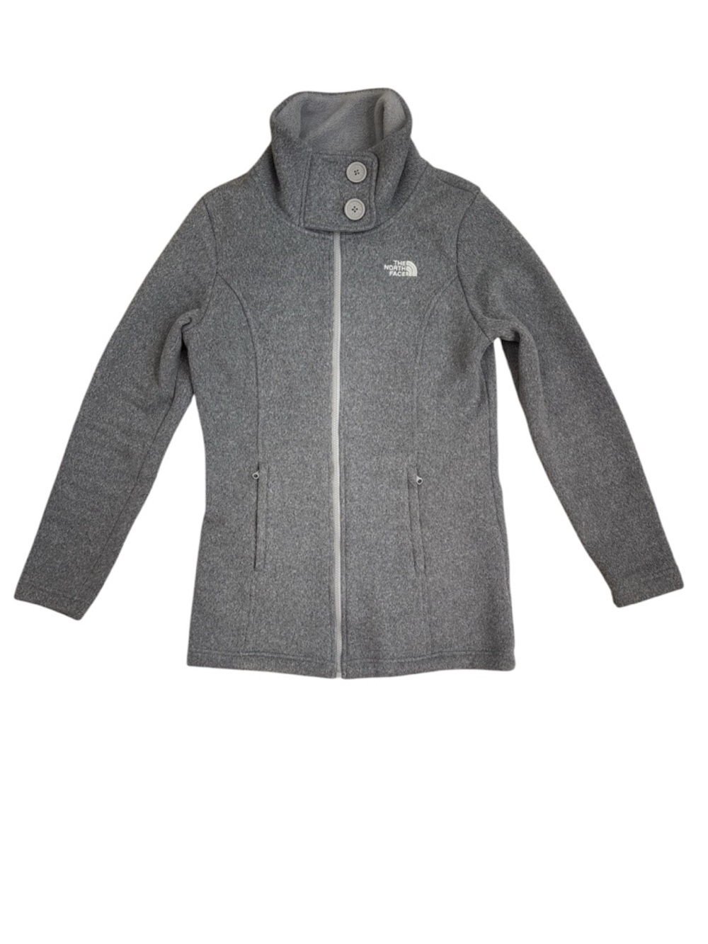 The North Face Heather Gray Button-Neck Fleece Coat size Medium